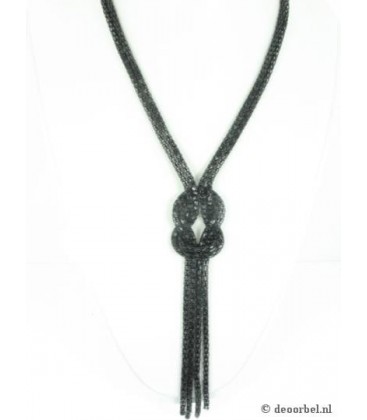 Zwartkleurige schakelhalsketting met bij passende zwarte armband