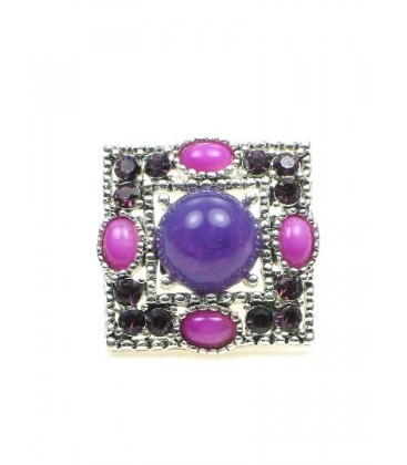 Vierkante oorclips met paarse stras en roze kralen