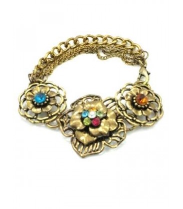 Halsketting met bloemen en bijpassende goudkleurige armband