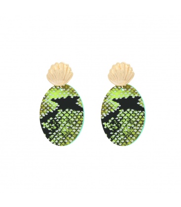 Groene slangenprint oorbellen in twee mooie neonkleuren