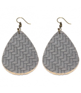 Grijze oorbellen met ovale hanger in zigzag print