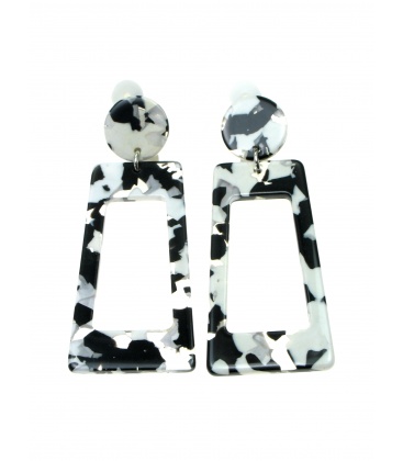 Zwarte witte langwerpige rechthoekige oorclips 