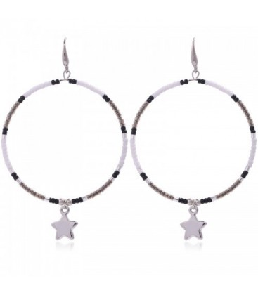 Ronde oorbellen met grijze kralen en ster
