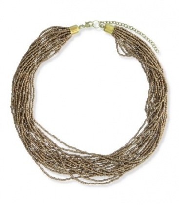 Kralen halsketting van meerdere strengen brons goudkleurige glas kraaltjes