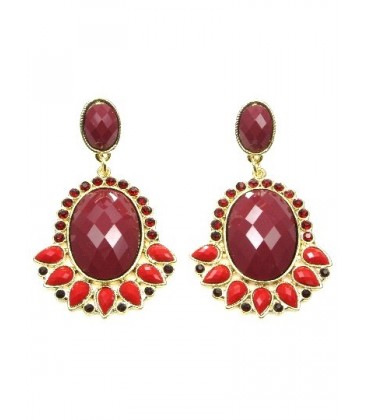 Rode oorhangers met strass steentjes en rood oorstukje 