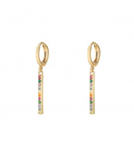 Goudkleurige oorringen met staafje en gekleurde strassteentjes