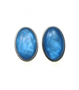 Blauwe ovale oorclips met kunsthars inleg