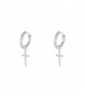 Zilverkleurige oorbellen met als hanger een kruis