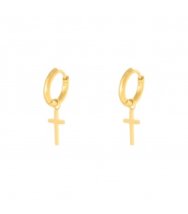 Goudkleurige oorbellen met als hanger een kruis