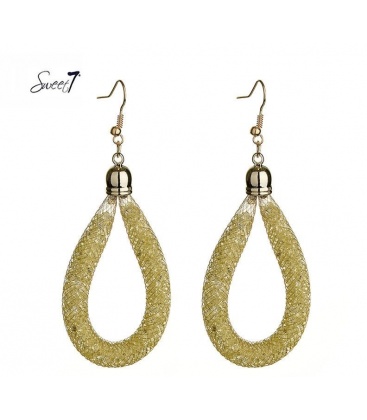 Oorhangers met ovale hanger van mesh met kleine mosterdgele glitter steentjes.