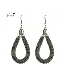 Oorhangers met ovale hanger van mesh met daarin kleine groene glitter steentjes