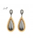 Bruine oorhangers met zilverkleurige inleg en zigzag patroon
