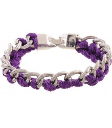 (zelf) Metalen schakelarmband met paars koord