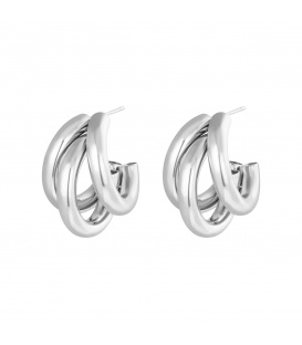 Zilverkleurige drievoudig cirkelvormig paar oorstekers