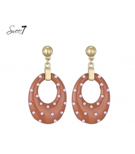 Oorbellen met ovale rode hanger en kleine pareltjes