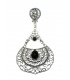 Zilverkleurige oorclips met filigrain hanger en zwarte strass steen