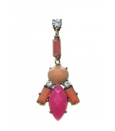 Oorbellen in zilverkleurige zetting met rode facet stenen en heldere strass