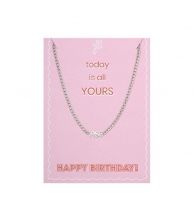 Zilverkleurige halsketting met geboortejaar 1986 en verjaardagskaart
