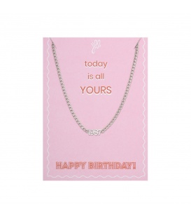 Zilverkleurige halsketting met geboortejaar 1987 en verjaardagskaart