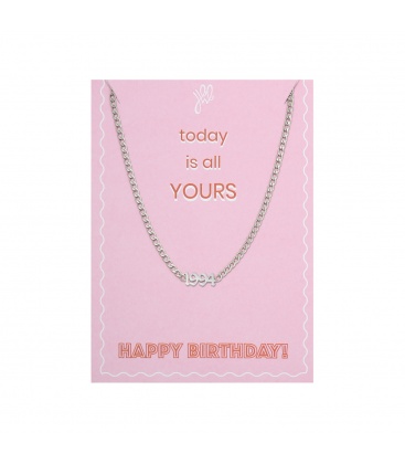 Zilverkleurige halsketting met geboortejaar 1994 en verjaardagskaart