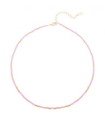 Halsketting met paarse en gouden kralen