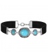 Choker met mooie zilverkleur elementen en blauwe stenen inleg.