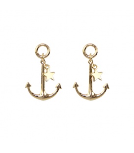 Goudkleurige oorbellen in de vorm van een anker en sterretje