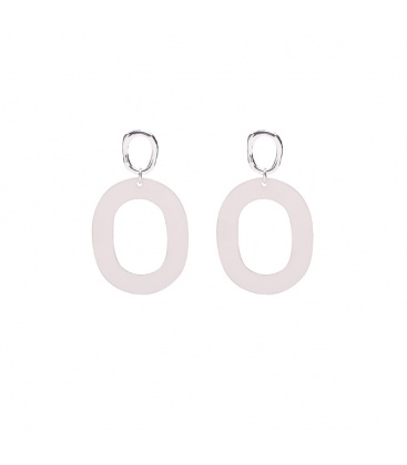 Grijze ovale oorbellen met een open zilverkleurig oorstukje