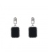 Zilverkleurige oorhangers met een zwarte steen en slotjes als oorstukje