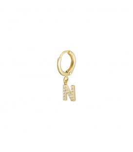 Goudkleurige oorbel met zirkonia steentjes en initiaal N