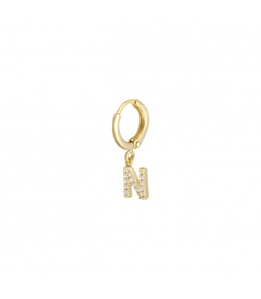 Goudkleurige oorbel met zirkonia steentjes en initiaal N