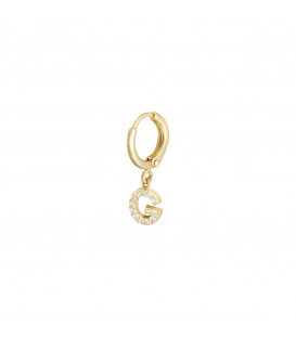 Goudkleurige oorbel met zirkonia steentjes en initiaal G