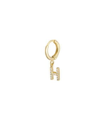 Goudkleurige oorbel met zirkonia steentjes en initiaal H