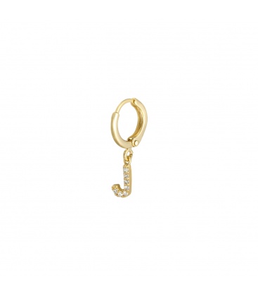 Goudkleurige oorbel met zirkonia steentjes en initiaal J