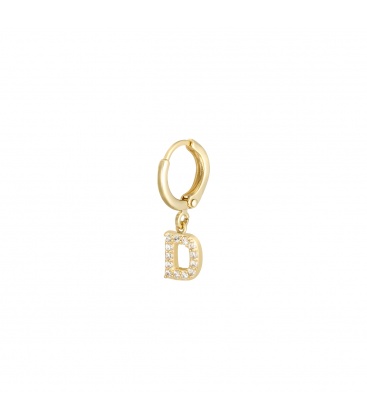 Goudkleurige oorbel met zirkonia steentjes en initiaal D