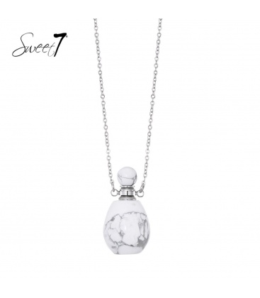 Zilverkleurige ketting met marmeren parfumflesje