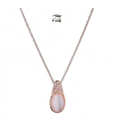 Roségoudkleurige ketting met langwerpige hanger met kleine steentjes