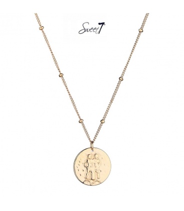 Goudkleurige ketting met ronde bedel met sterrenbeeld tweeling