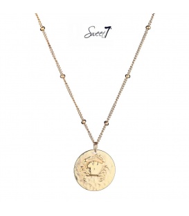 Goudkleurige ketting met ronde bedel met sterrenbeeld kreeft