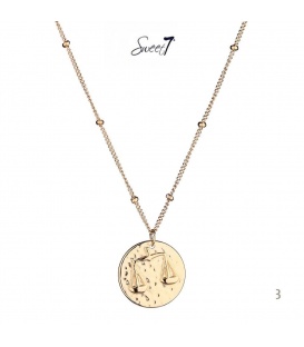 Goudkleurige ketting met ronde bedel met sterrenbeeld weegschaal