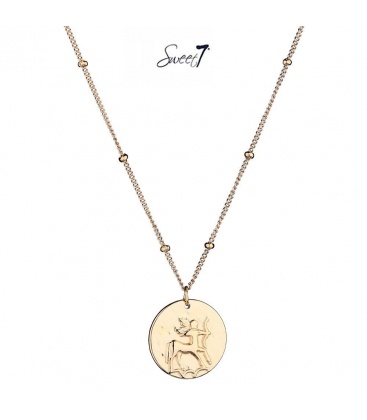Goudkleurige ketting met ronde bedel met sterrenbeeld boogschutter