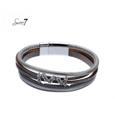 Zilverkleurige leren armband met vijf steentjes