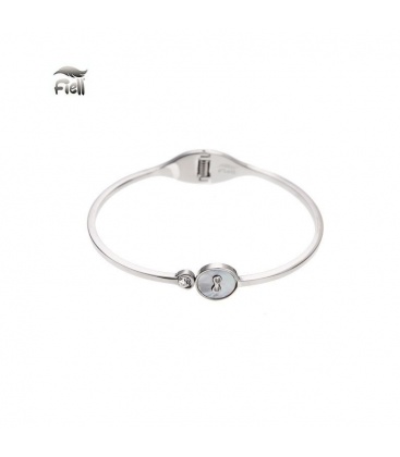 Zilverkleurige spang armband met cirkel en een steentje