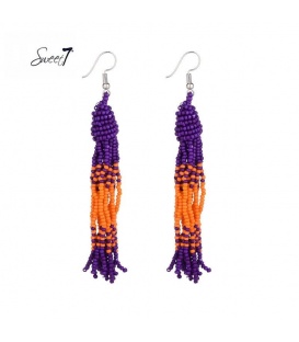 Lange oorbellen met paarse en oranje kraaltjes