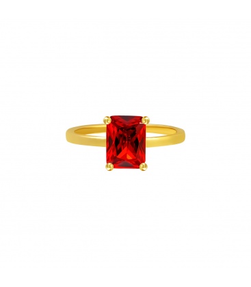 Goudkleurige ring met rode vierkante steen (17)