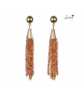 Oorbellen met hanger van acht strengen roze irisserende kralen