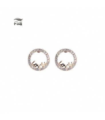 Goudkleurige ronde oorknopjes met kleine steentjes en 'LOVE'