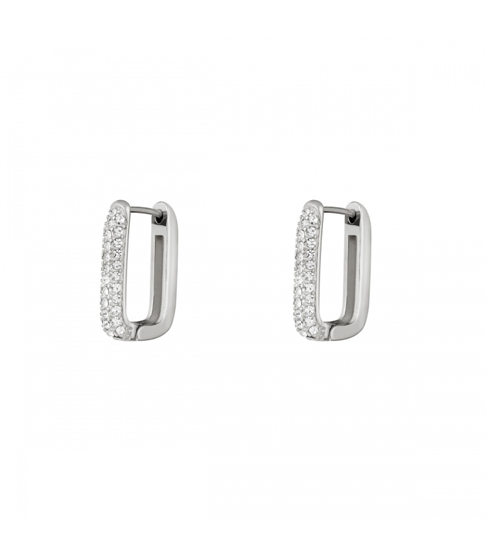 Geavanceerd Luxe Vooruitzien Zilverkleurige vierkante oorstekers met steentjes middel