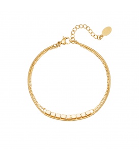 Goudkleurige tweelaagse armband met vierkante kralen