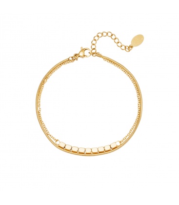 Goudkleurige tweelaagse armband met vierkante kralen